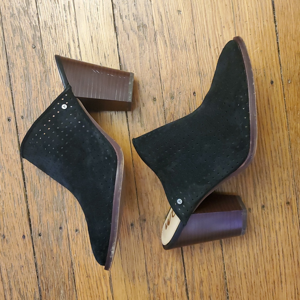 Sam Edelman Bates Black Suede Perforated Mules Size 10
